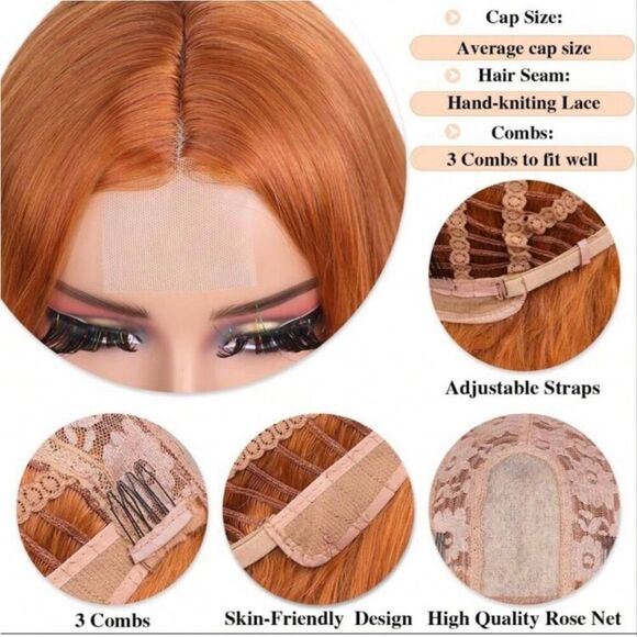 28” Long Ginger Wavy Synthetic Auburn Wig Lace Front NEW - Picture 2 of 8